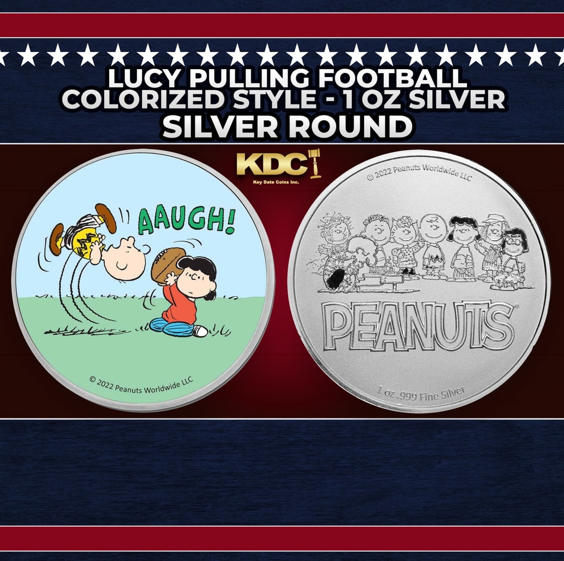 Lucy Pulling Football Colorized Style - 1 oz Silver Round Round (1 of 3)