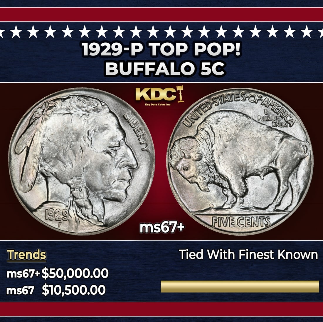 1929-p Buffalo Nickel TOP POP! 5c ms67+ SEGS: 1929-p TOP POP! Buffalo Nickel 5c ms67+ SEGS. Historic precious metal trends is causing increased spot pricing by the day. On auctions with set openings, we are doing our best to have items priced at 