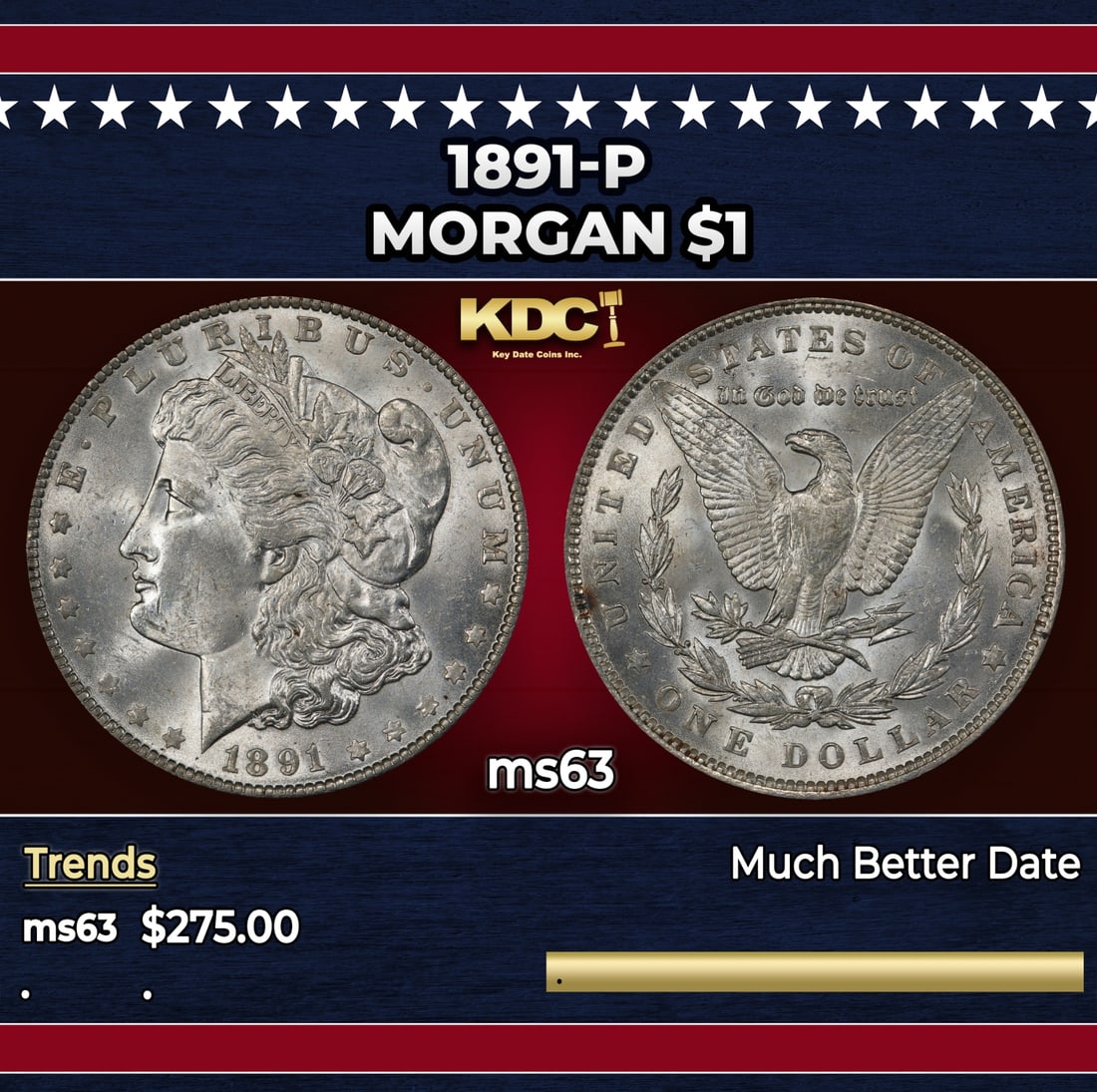1891-p Morgan Dollar $1 Grades ms63 (1 of 3)
