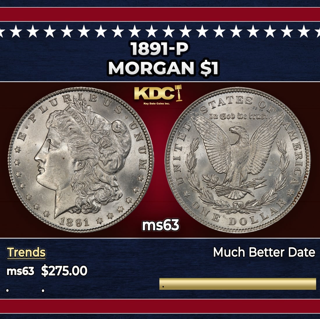 1891-p Morgan Dollar $1 Grades ms63 (1 of 3)