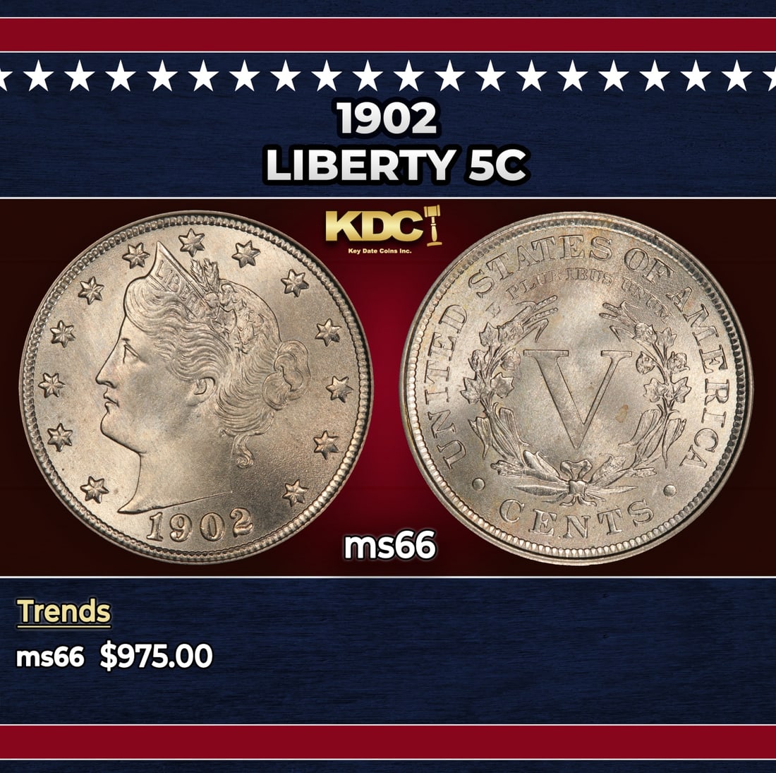 1902 Liberty Nickel 5c ms66 SEGS: 1902 Liberty Nickel 5c ms66 SEGS. Historic precious metal trends is causing increased spot pricing by the day. On auctions with set openings, we are doing our best to have items priced at their market
