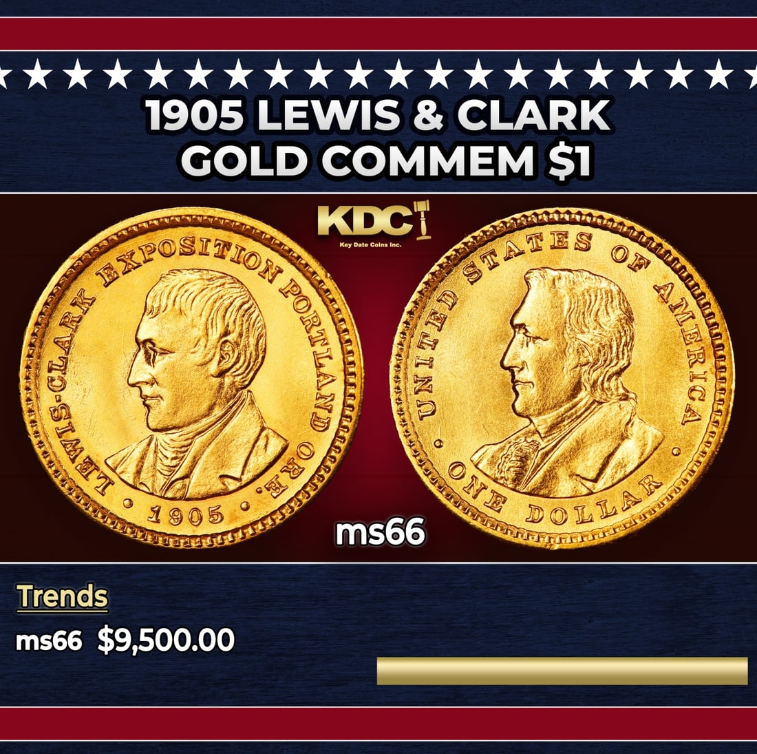 1905 Lewis & Clark Gold Commem Dollar 1 ms66 SEGS: 1905 Lewis & Clark Gold Commem Dollar 1 ms66 SEGS. Heads You win, Heads You Lose! This is THE ONLY Two Headed Coin in US History! The Obverse depicts the Head of Lewis and the Reverse the Head of Clar