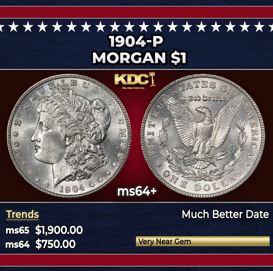 1904-p Morgan Dollar $1 Grades ms64+ (1 of 3)