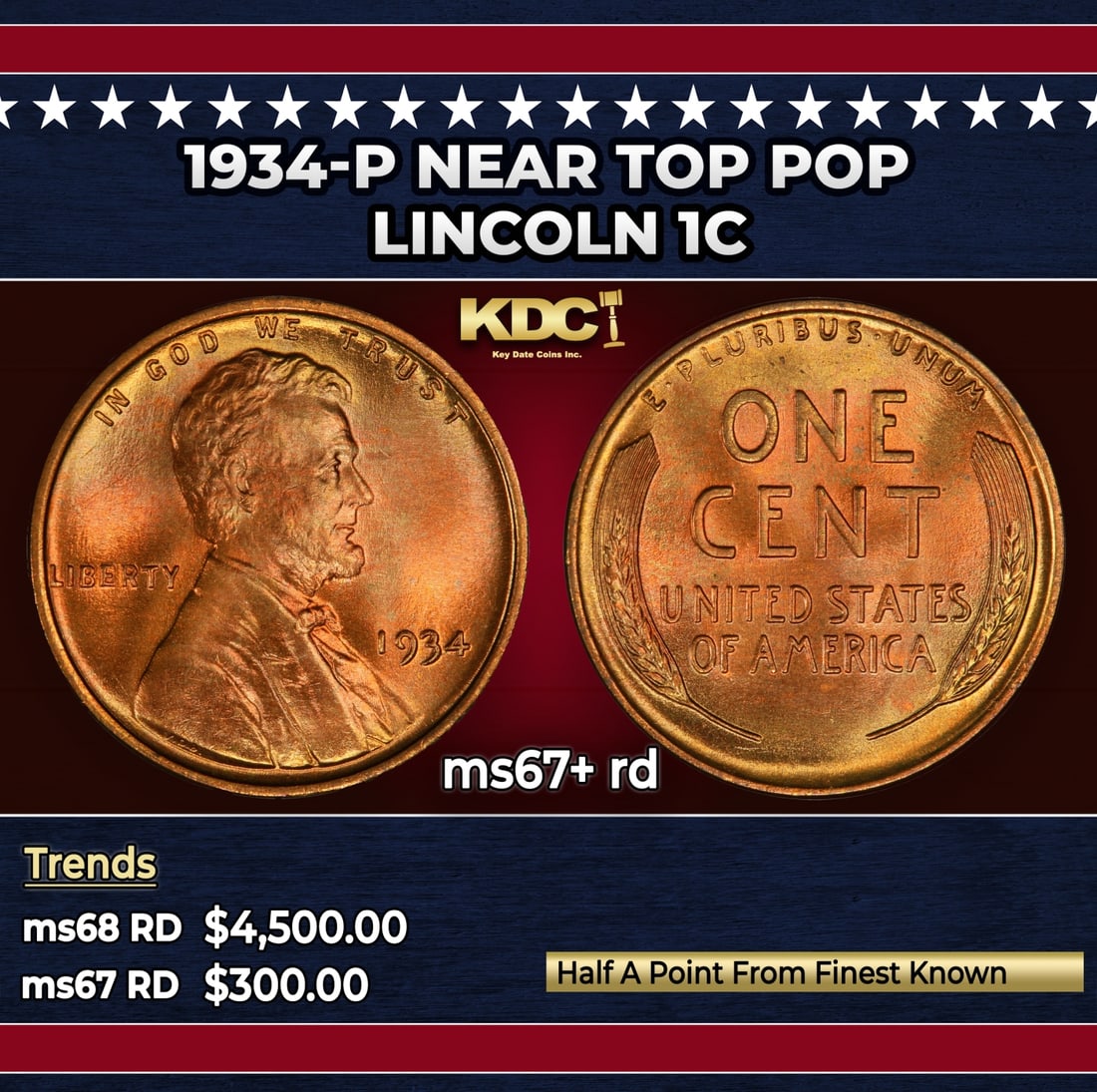 1934-p Lincoln Cent Near Top Pop 1c ms67+ rd SEGS (1 of 3)
