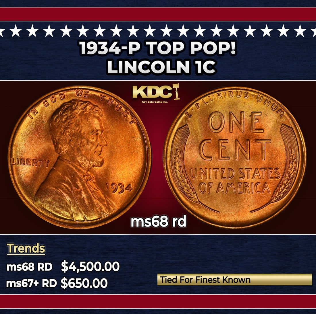 1934-p Lincoln Cent TOP POP! 1c ms68 rd SEGS (1 of 3)