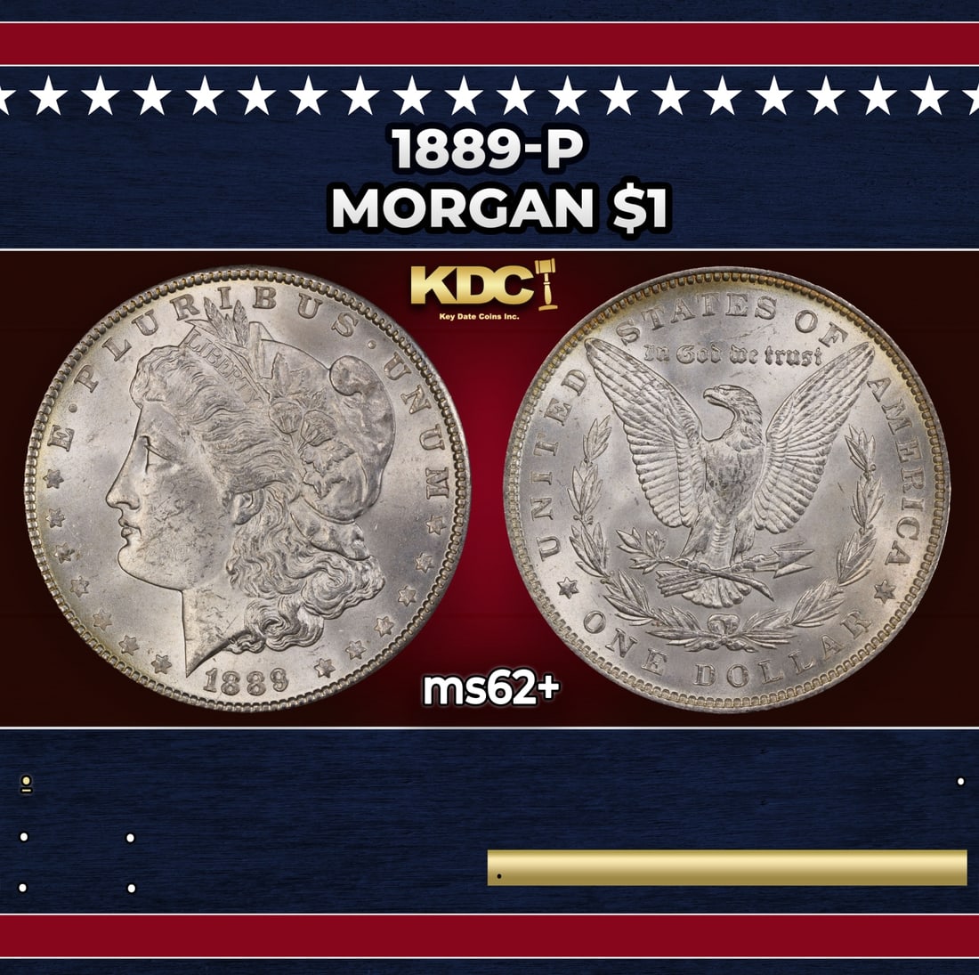 1889-p Morgan Dollar $1 Grades ms62+ (1 of 3)