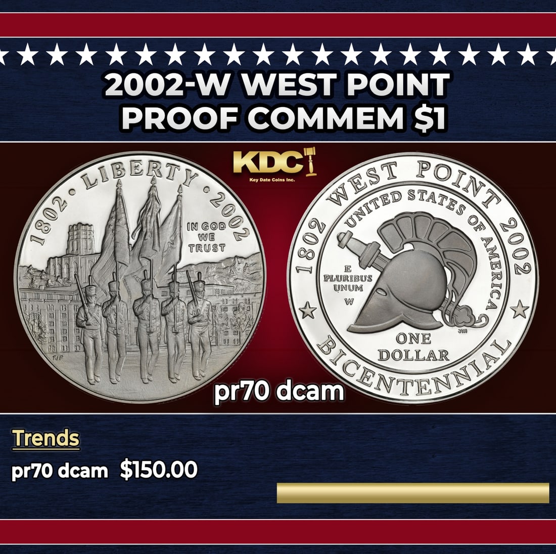 2002-W West Point Proof Modern Commem Dollar $1 pr70 dcam SEGS: 2002-W West Point Modern Commem Dollar $1 pr70 dcam SEGS. Historic precious metal trends is causing increased spot pricing by the day. On auctions with set openings, we are doing our best to have item