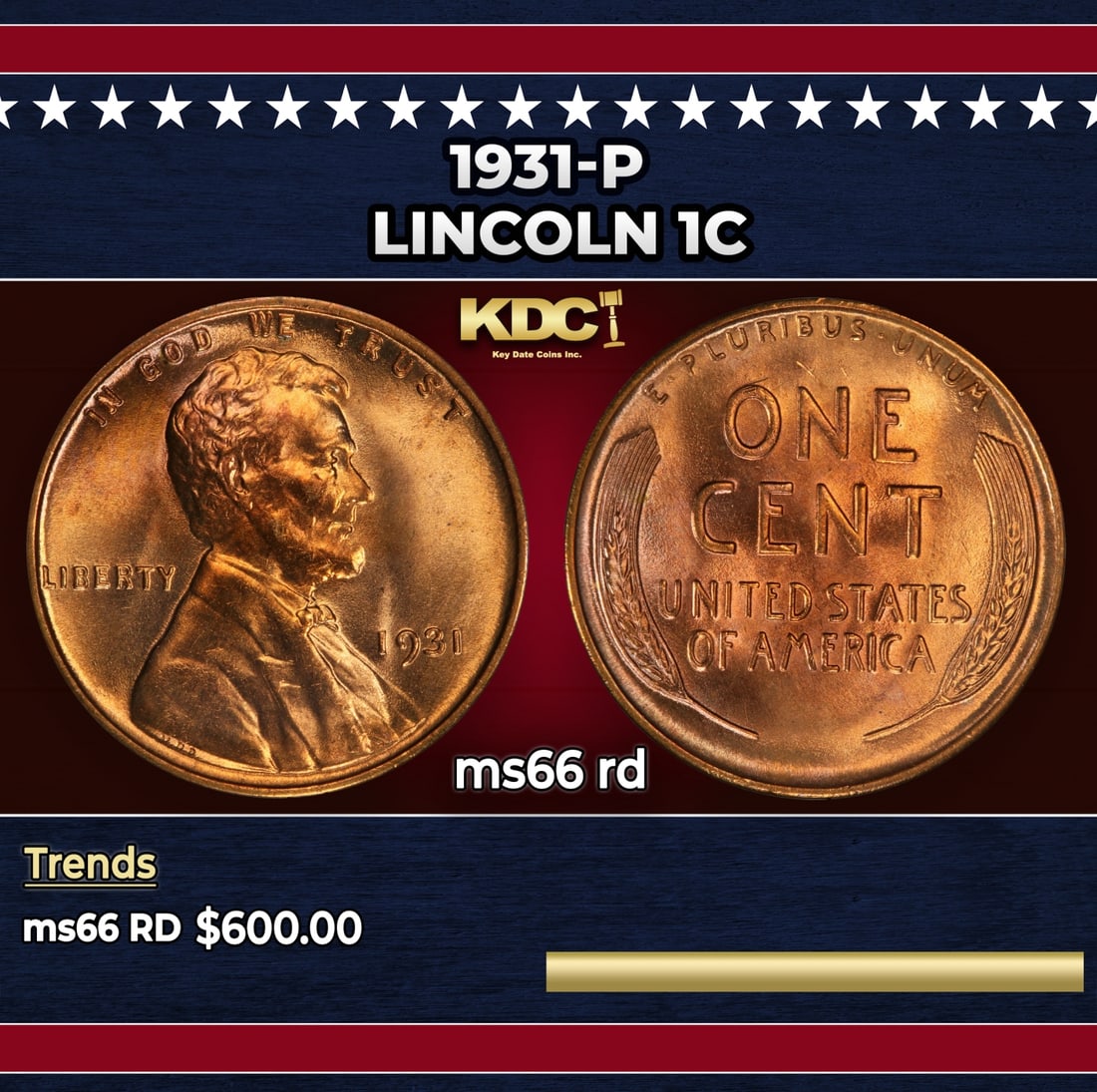 1931-p Lincoln Cent 1c Grades ms66 rd (1 of 3)