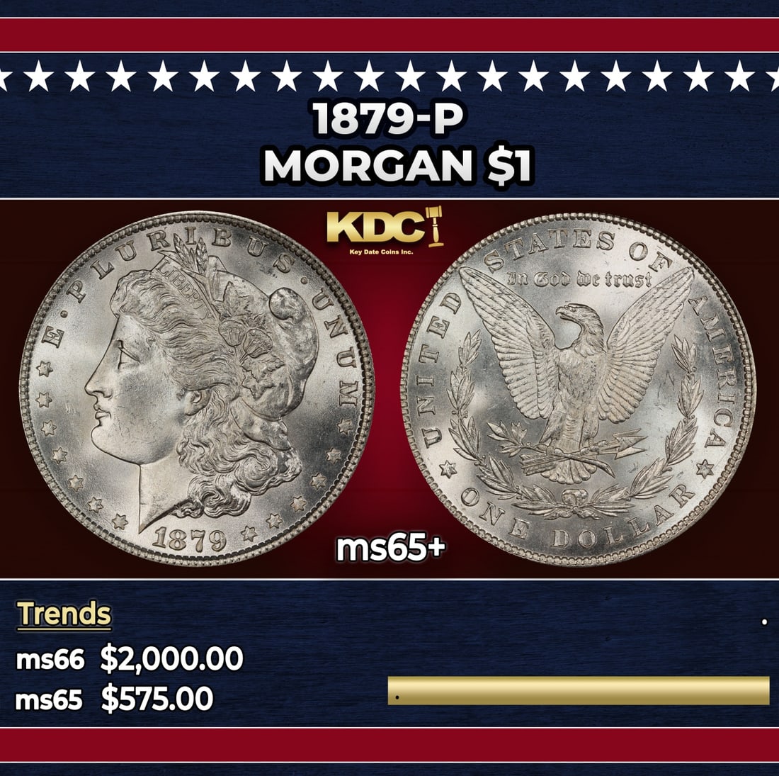 1879-p Morgan Dollar $1 ms65+ SEGS: 1879-p Morgan Dollar $1 ms65+ SEGS.