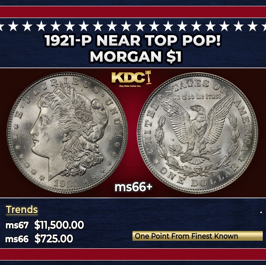 1921-p Morgan Dollar Near Top Pop! $1 ms66+ SEGS: 1921-p Near Top Pop! Morgan Dollar $1 ms66+ SEGS.