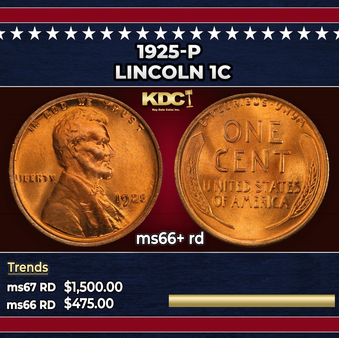 1925-p Lincoln Cent 1c ms66+ rd SEGS (1 of 3)