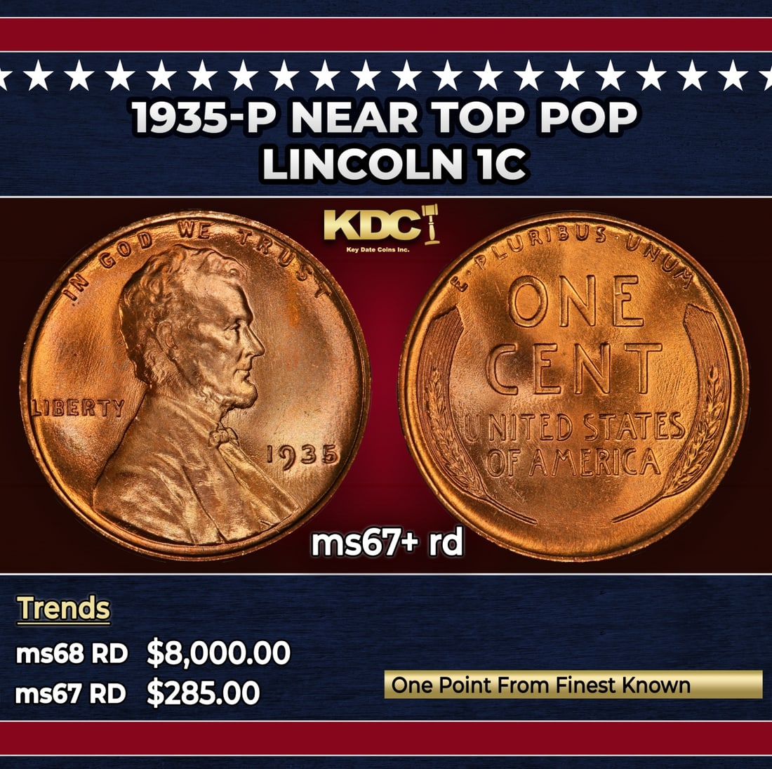 1935-p Lincoln Cent Near Top Pop 1c ms67+ rd SEGS (1 of 3)