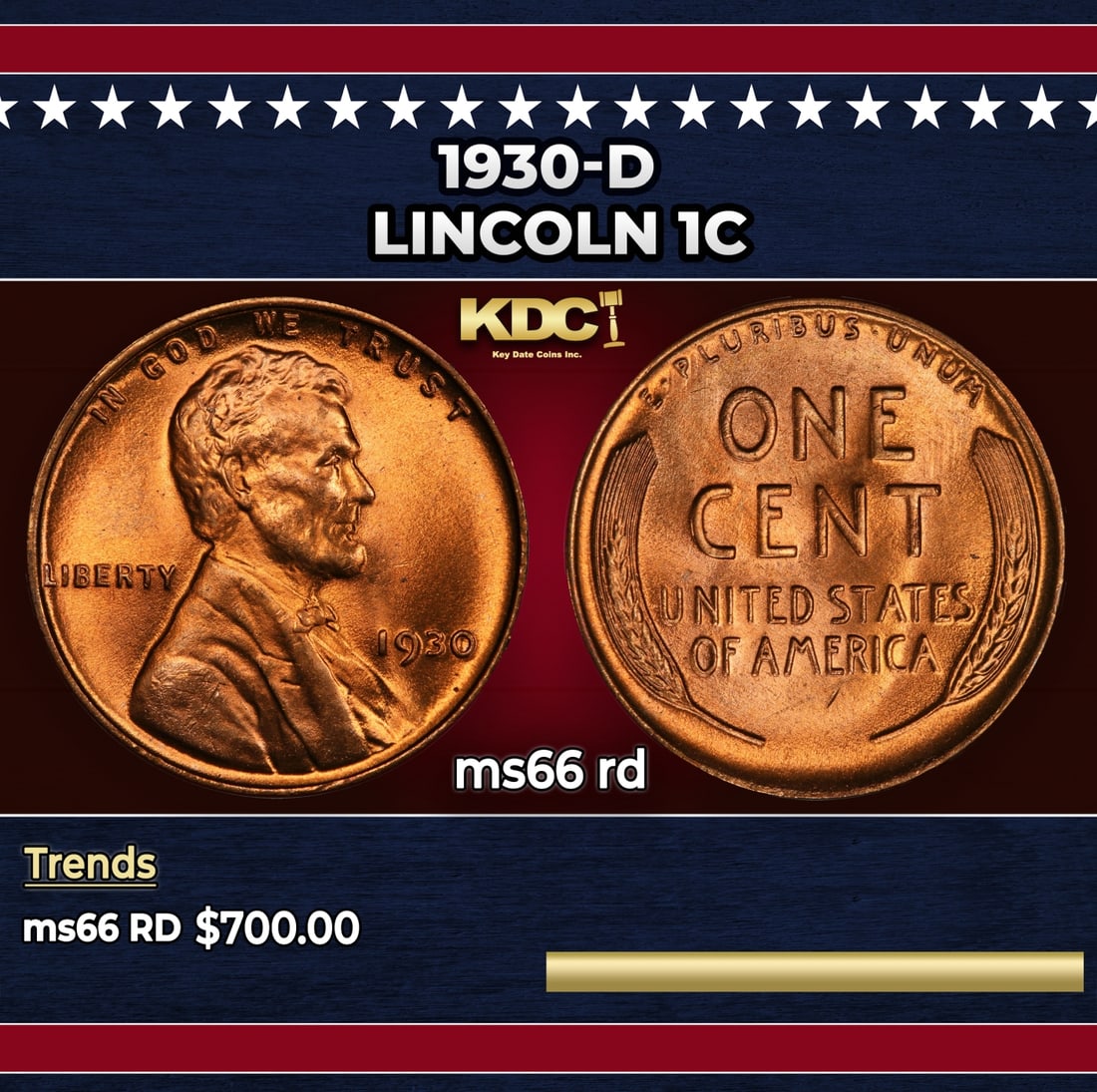 1930-d Lincoln Cent 1c Grades ms66 rd (1 of 3)
