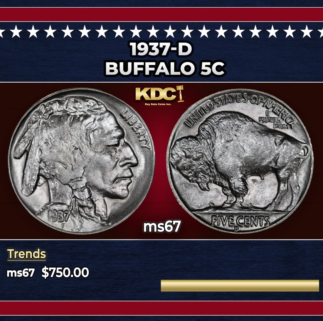 1937-d Buffalo Nickel 5c ms67 SEGS: 1937-d Buffalo Nickel 5c ms67 SEGS. Historic precious metal trends is causing increased spot pricing by the day. On auctions with set openings, we are doing our best to have items priced at their mark
