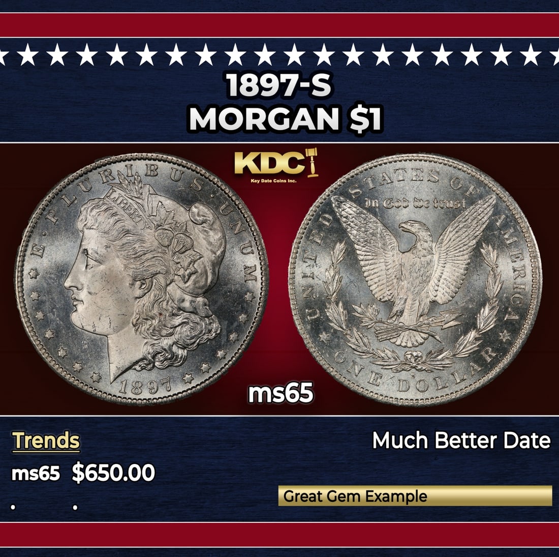 1897-s Morgan Dollar $1 Grades ms65 (1 of 3)