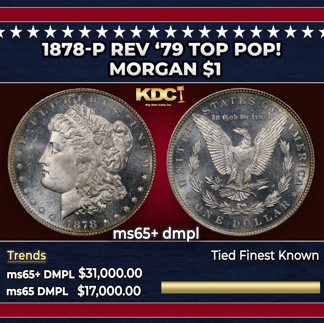 1878-p Rev '79 Morgan Dollar TOP POP! $1 ms65+ dmpl SEGS (1 of 3)