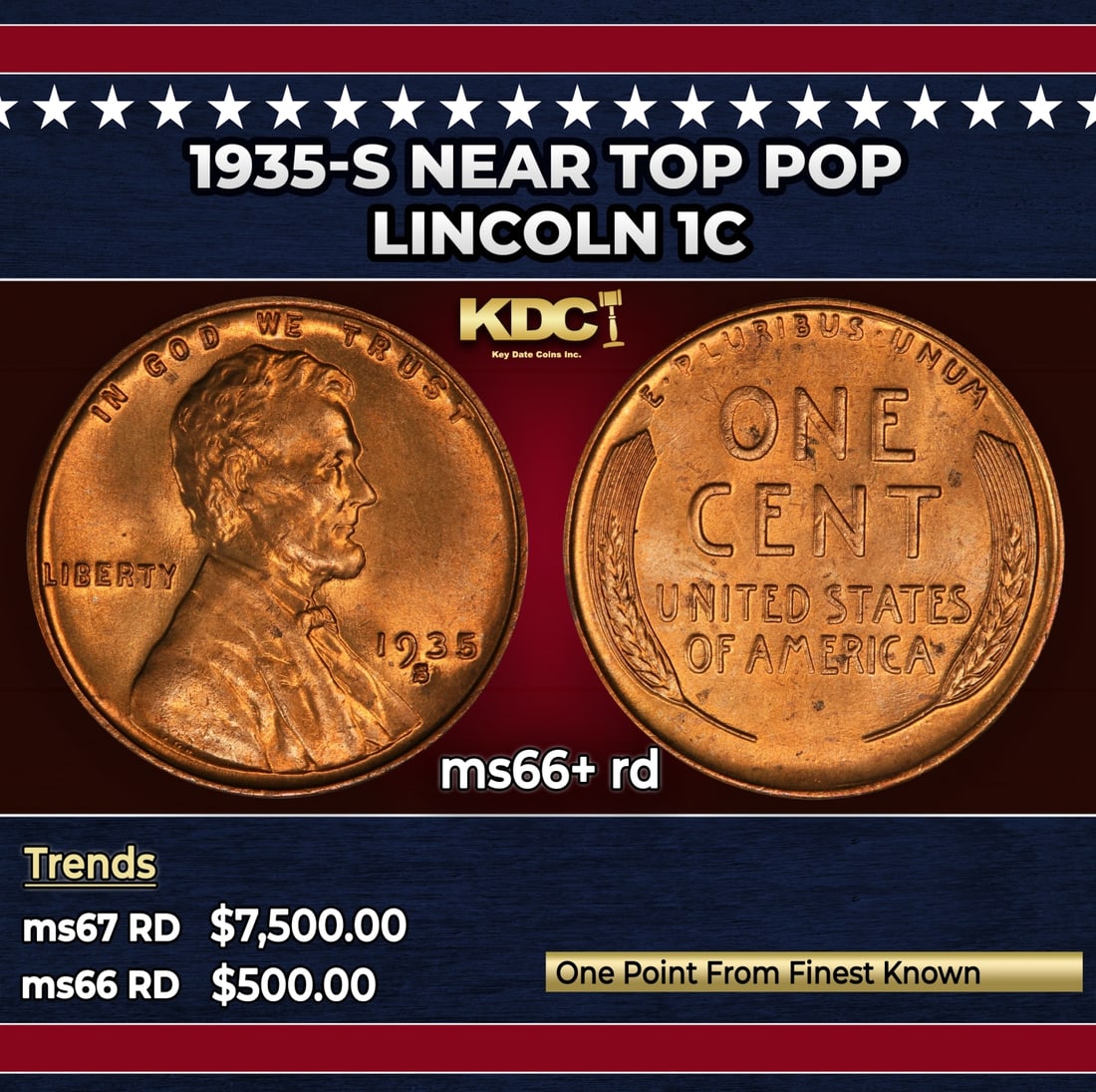 1935-s Lincoln Cent Near Top Pop 1c ms66+ rd SEGS (1 of 3)