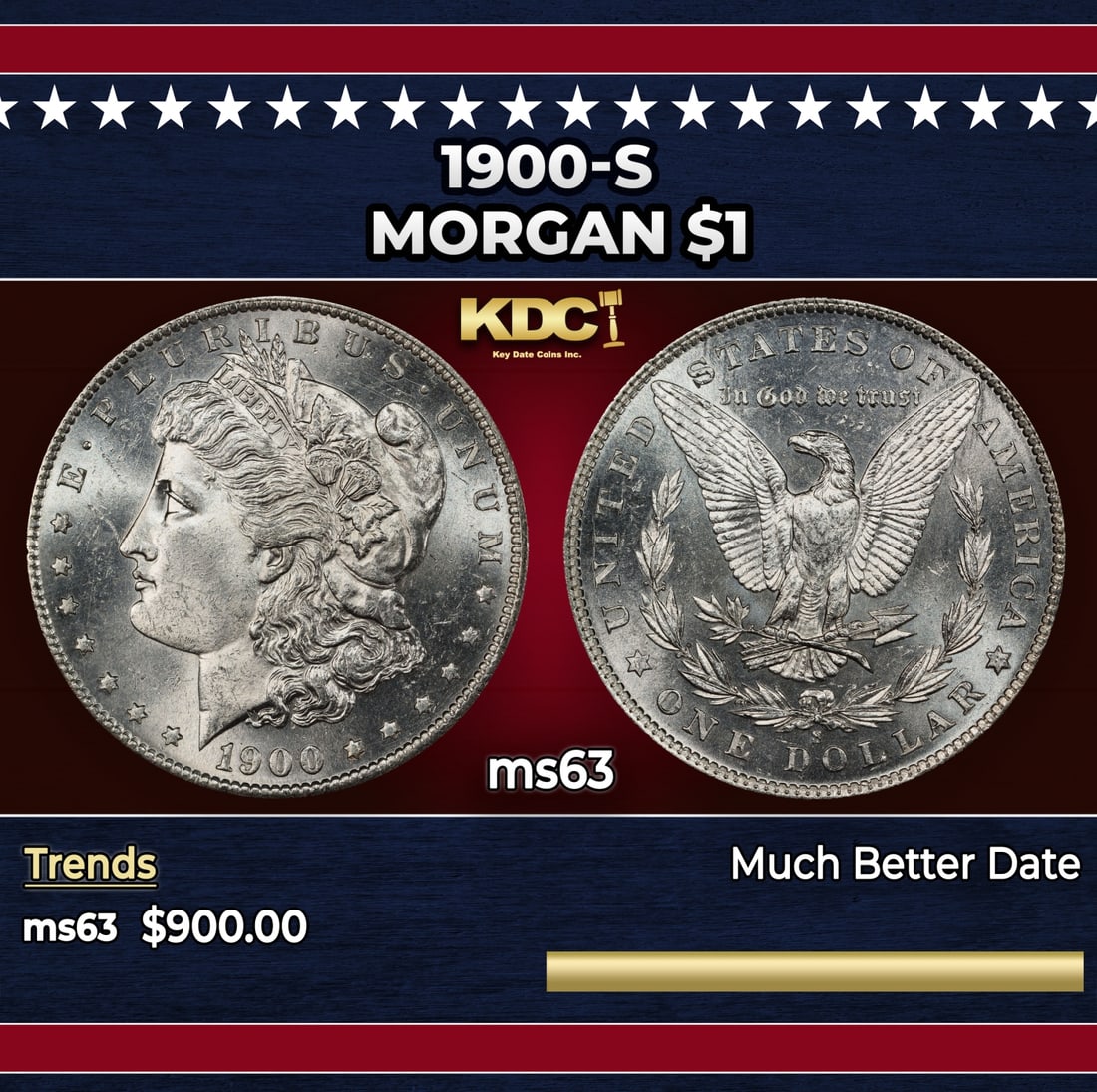 1900-s Morgan Dollar $1 Grades ms63 (1 of 3)