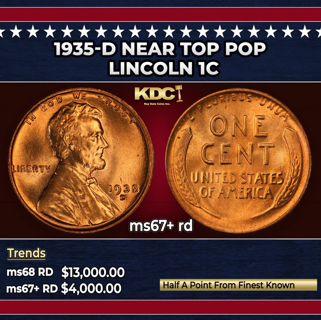 1935-d Lincoln Cent Near Top Pop 1c ms67+ rd SEGS (1 of 3)