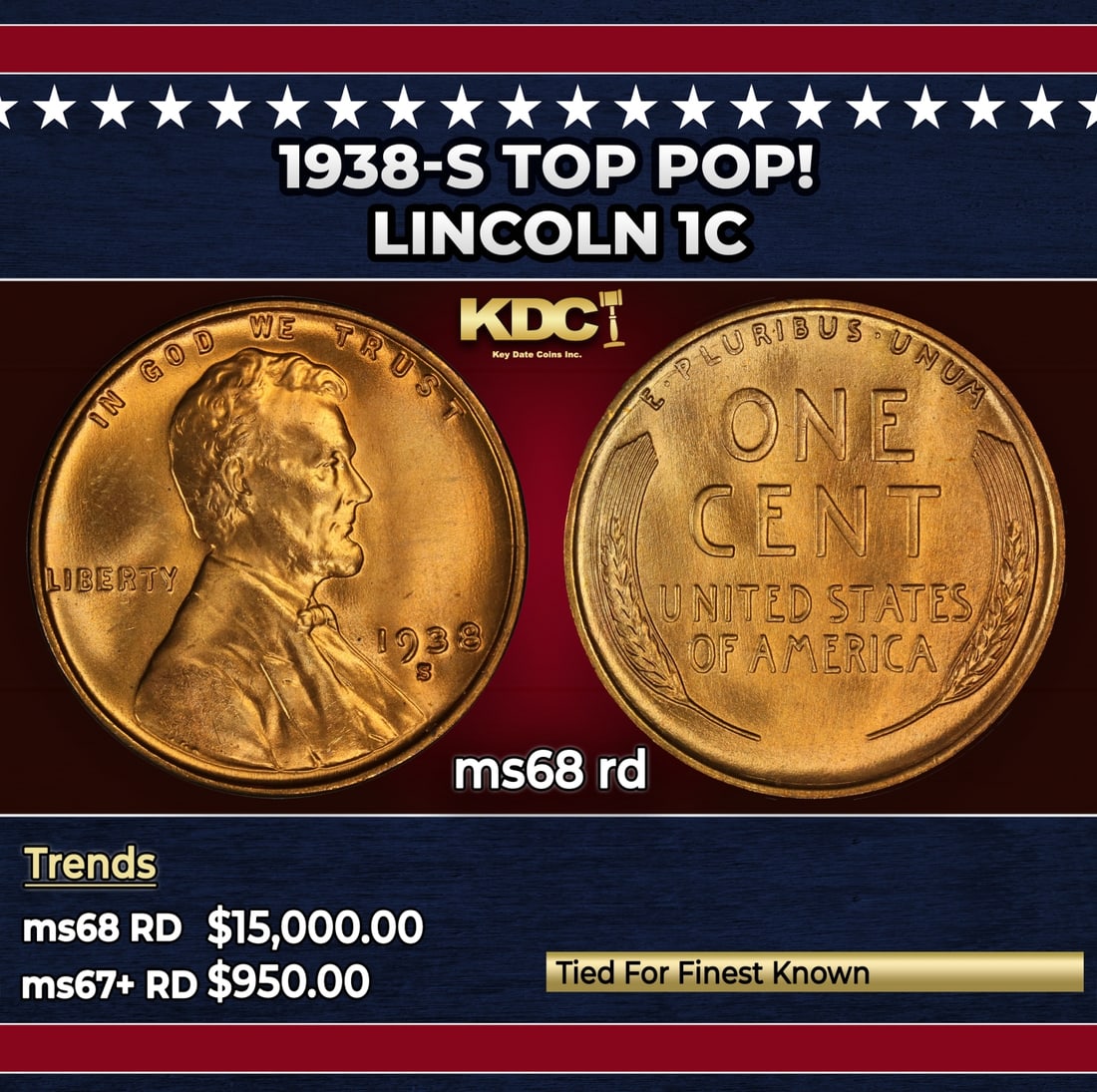 1938-s Lincoln Cent TOP POP! 1c ms68 rd SEGS (1 of 3)