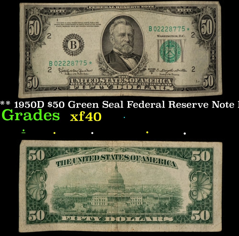 **Star Note** 1950D $50 Green Seal Federal Reserve Note New York, NY Grades xf (1 of 3)