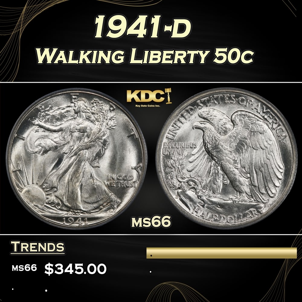 1941-d Walking Liberty Half Dollar 50c Grades ms66 (1 of 3)