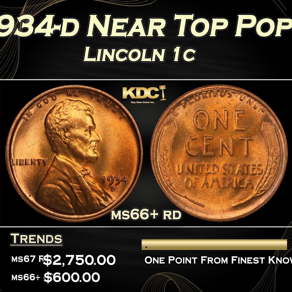 1934-d Lincoln Cent Near Top Pop 1c ms66+ rd SEGS (1 of 3)