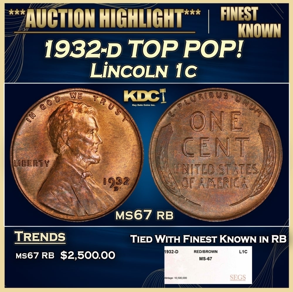 1932-d Lincoln Cent TOP POP! 1c ms67 rb SEGS (1 of 4)