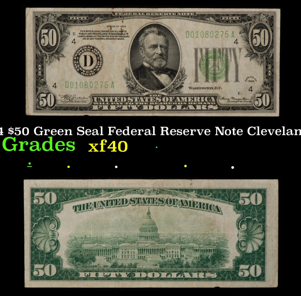 1934 $50 Green Seal Federal Reserve Note Cleveland, OH Grades xf (1 of 3)