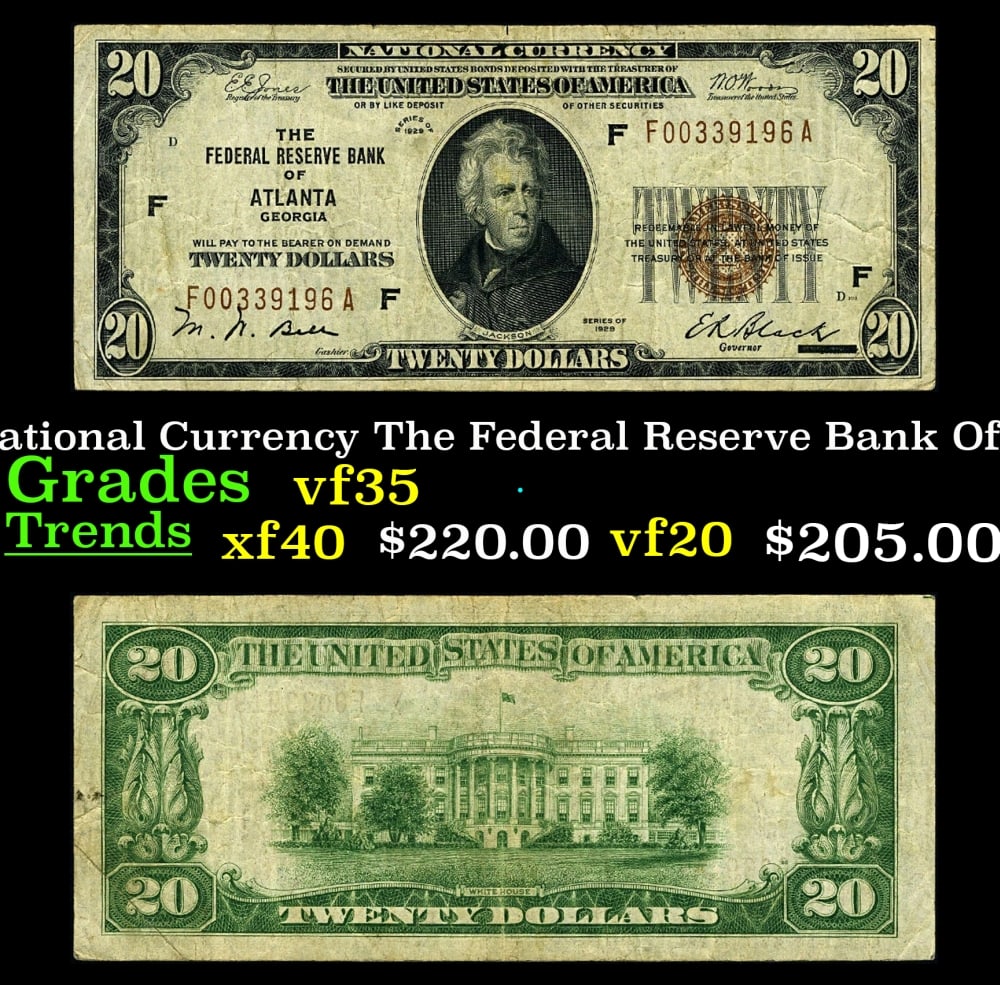 1929 $20 National Currency The Federal Reserve Bank Of Atlanta, GA Grades vf++ (1 of 3)