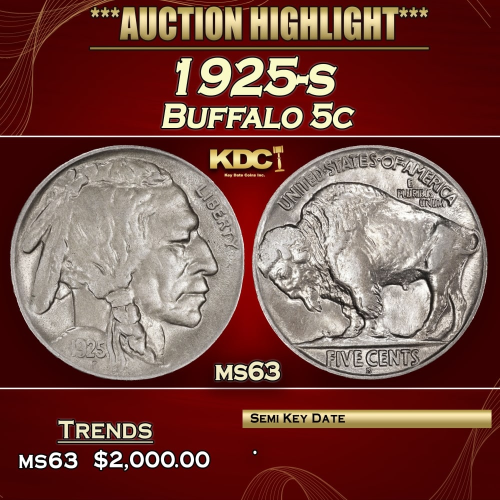 1925-s Buffalo Nickel 5c ms63 USCG (1 of 3)