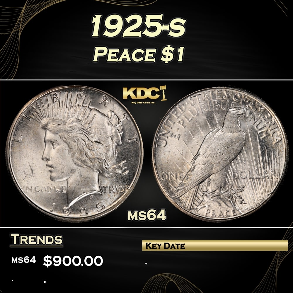 1925-s Peace Dollar $1 Grades ms64 (1 of 3)