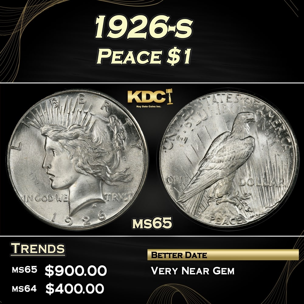 1926-s Peace Dollar $1 Grades ms65 (1 of 3)