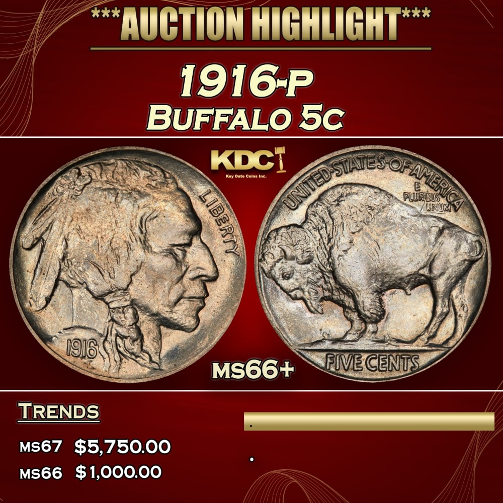 1916-p Buffalo Nickel 5c ms66+ SEGS (1 of 3)