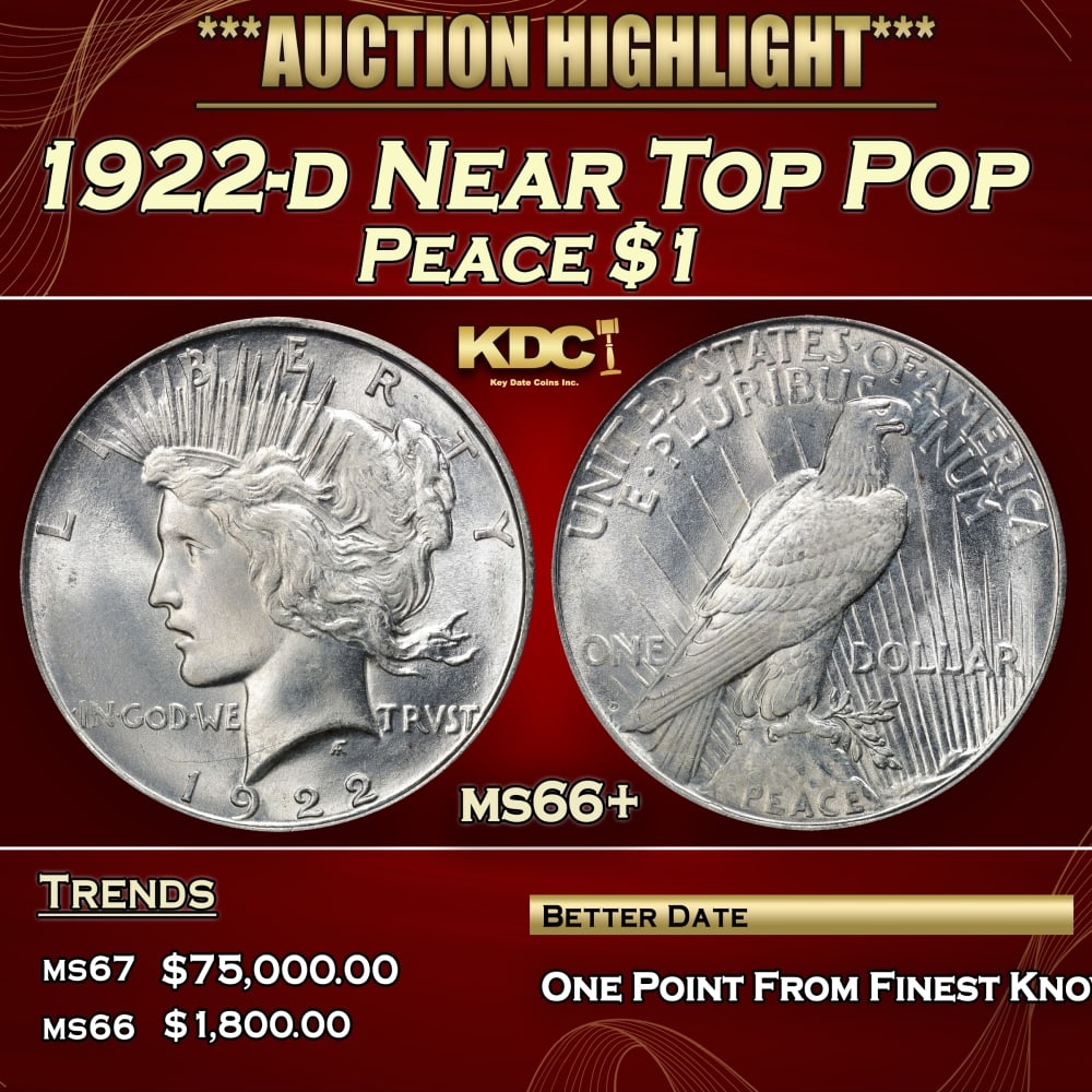 1922-d Peace Dollar Near Top Pop $1 ms66+ SEGS: 1922-d Near Top Pop Peace Dollar $1 ms66+ SEGS. 0