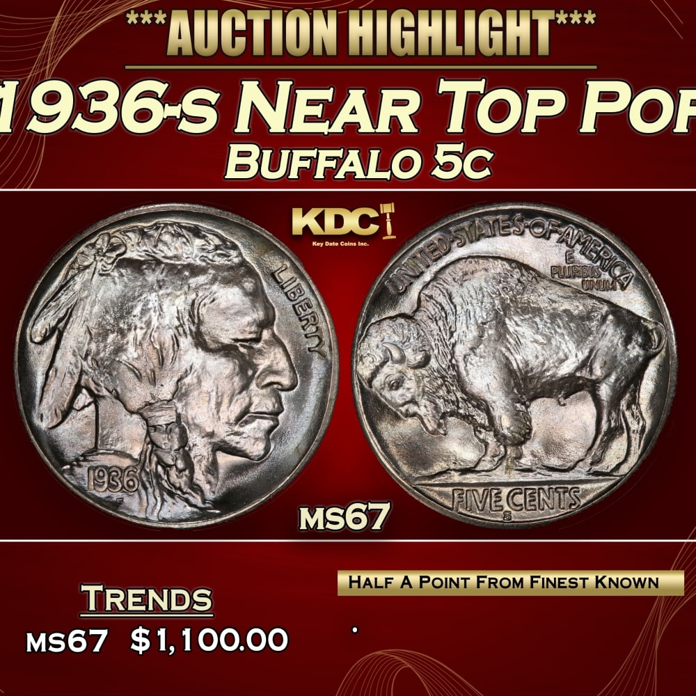 1936-s Buffalo Nickel Near Top Pop 5c ms67 SEGS (1 of 3)