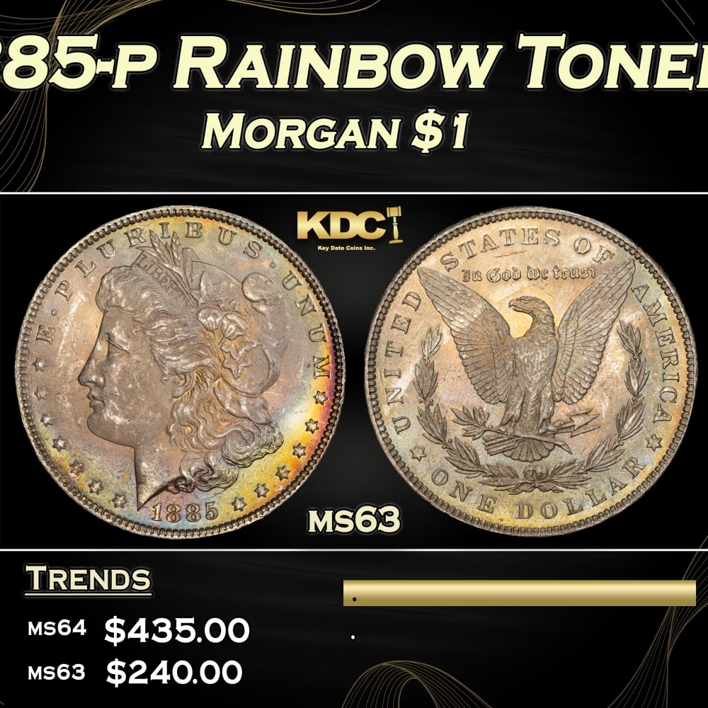 PCGS 1885-p Morgan Dollar Rainbow Toned $1 ms63 PCGS: PCGS 1885-p Rainbow Toned Morgan Dollar $1 ms63 PCGS. 0