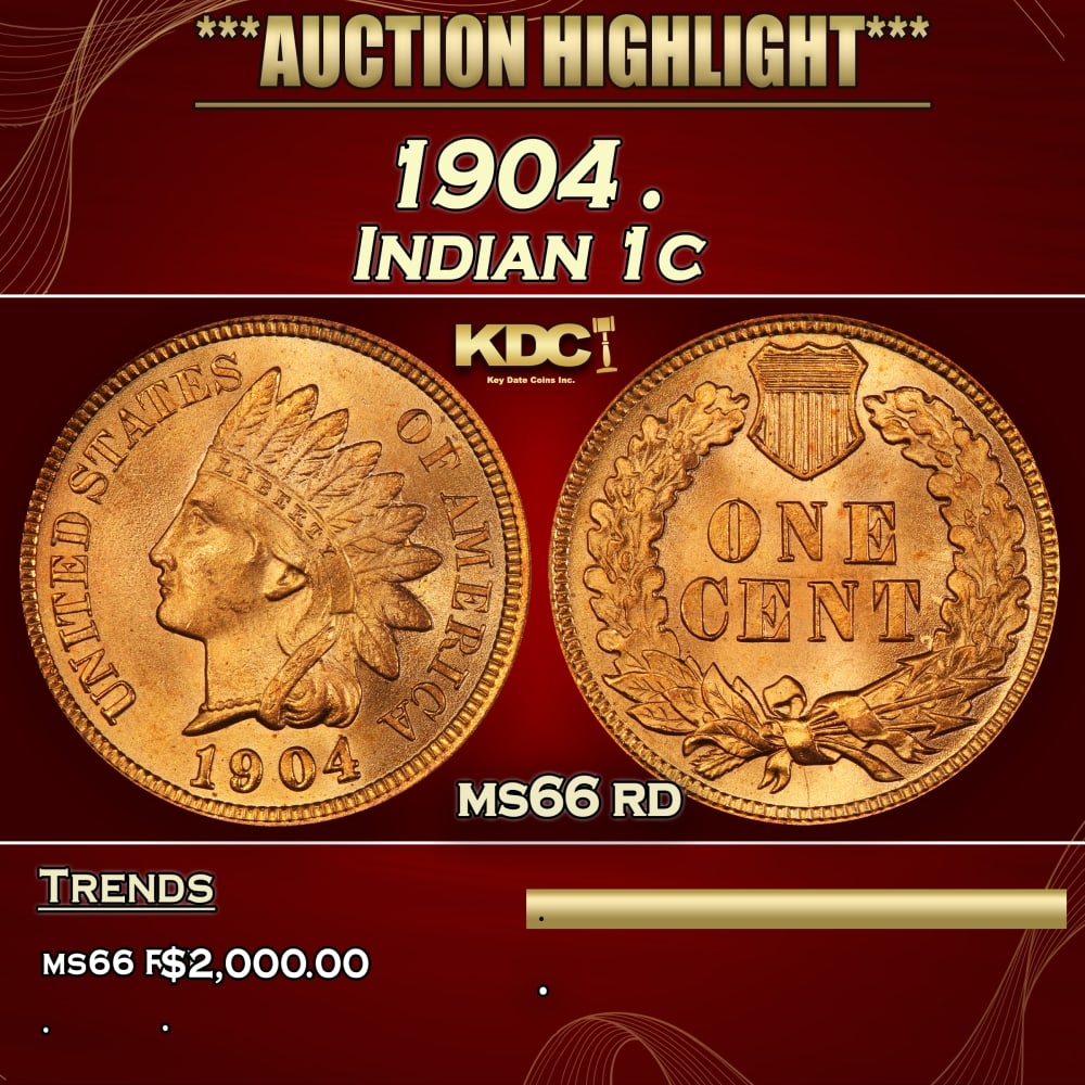 1904 Indian Cent . 1c ms66 rd SEGS (1 of 3)