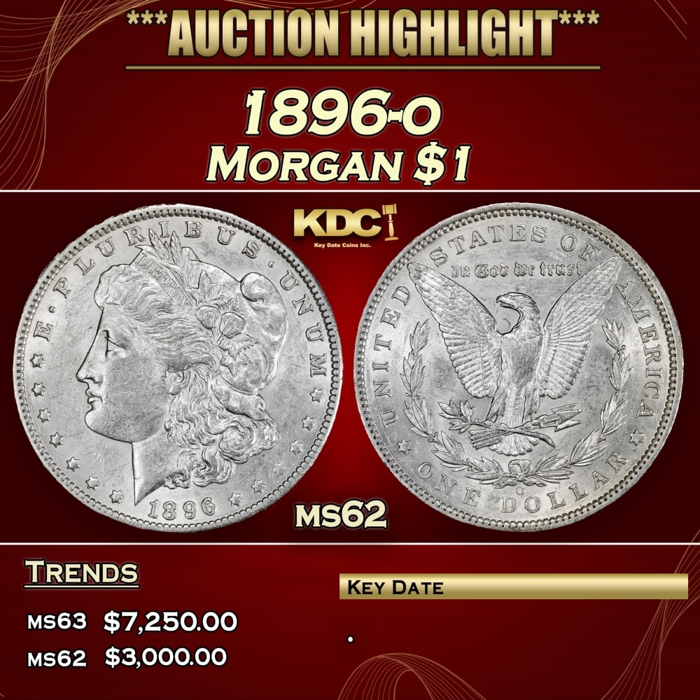 1896-o Morgan Dollar $1 ms62 USCG: 1896-o Morgan Dollar $1 ms62 USCG.