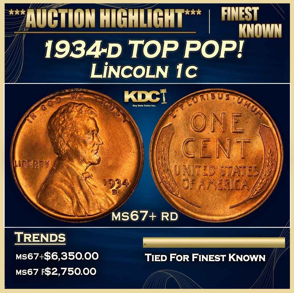 1934-d Lincoln Cent TOP POP! 1c ms67+ rd SEGS (1 of 3)