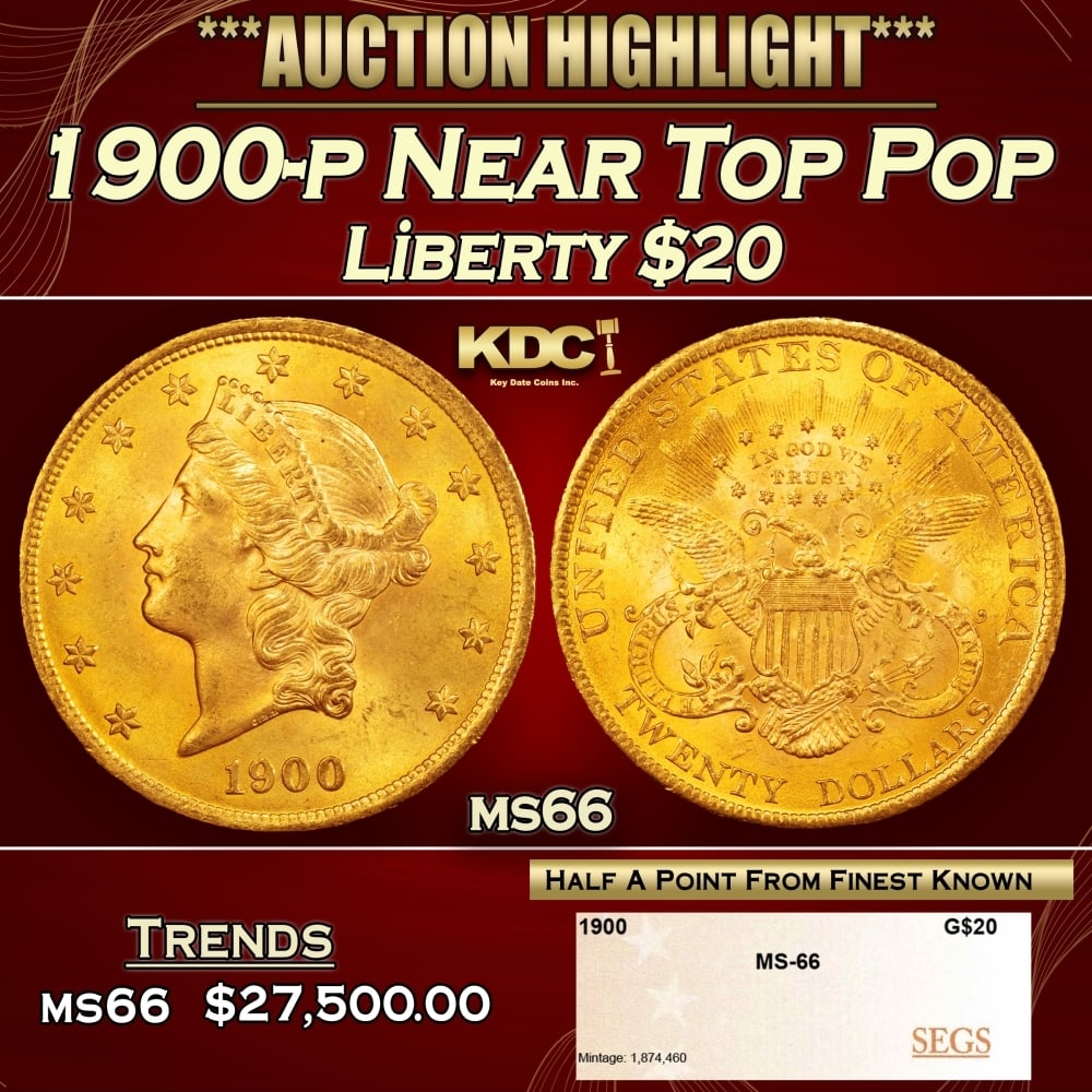 1900-p Gold Liberty Double Eagle Near Top Pop $20 ms66 SEGS (1 of 4)