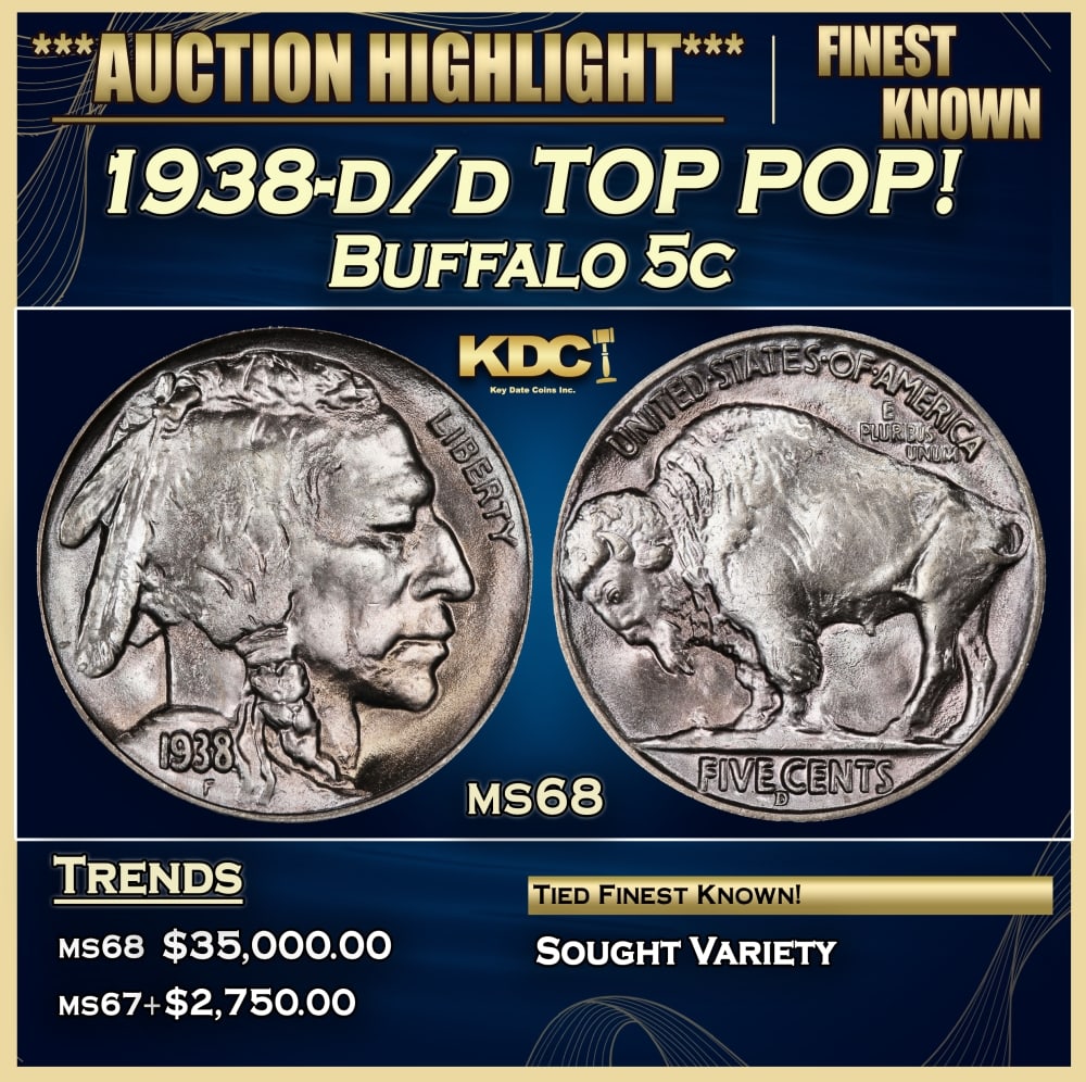 1938-d/d Buffalo Nickel TOP POP! 5c ms68 SEGS (1 of 3)