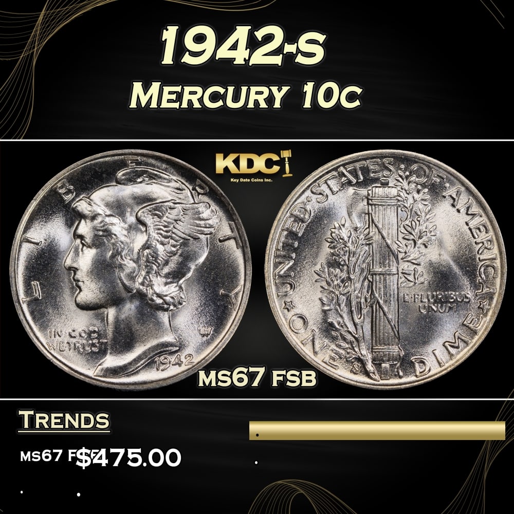1942-s Mercury Dime 10c ms67 fsb SEGS (1 of 3)