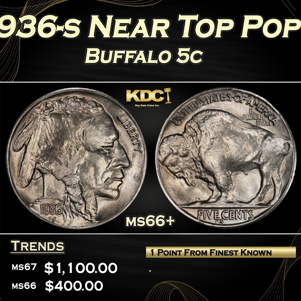 1936-s Buffalo Nickel Near Top Pop 5c ms66+ SEGS (1 of 3)