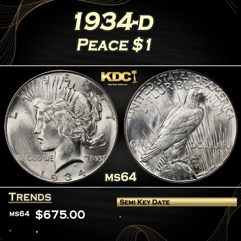 1934-d Peace Dollar $1 Grades ms64 (1 of 3)