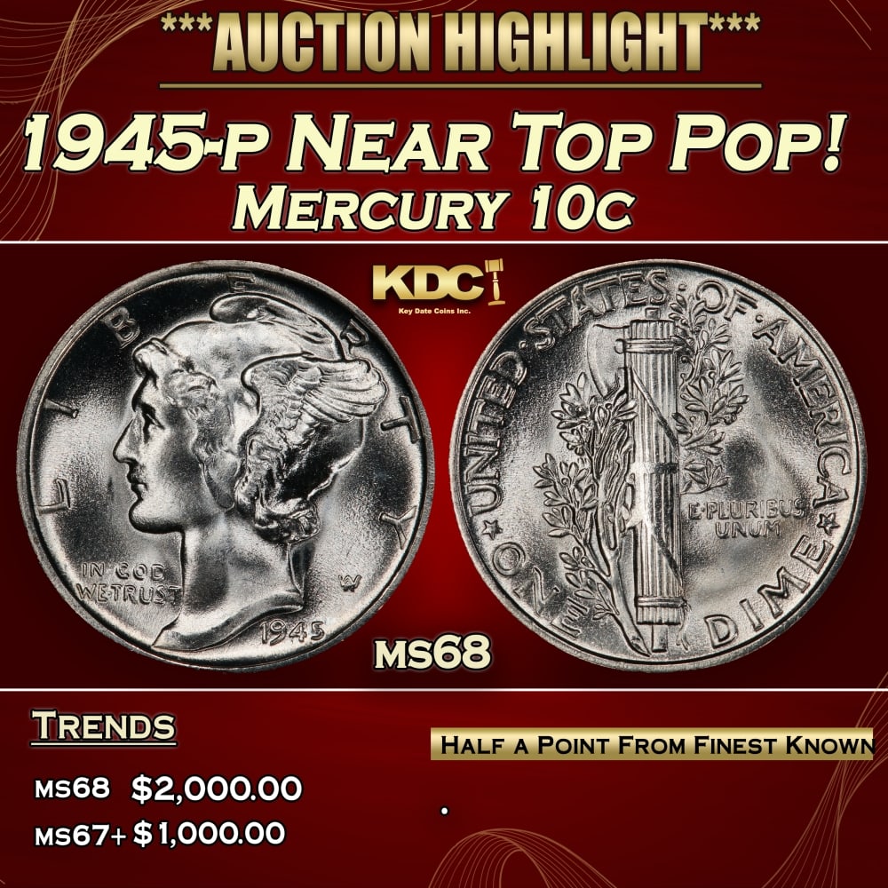 1945-p Mercury Dime Near Top Pop! 10c ms68 SEGS (1 of 3)