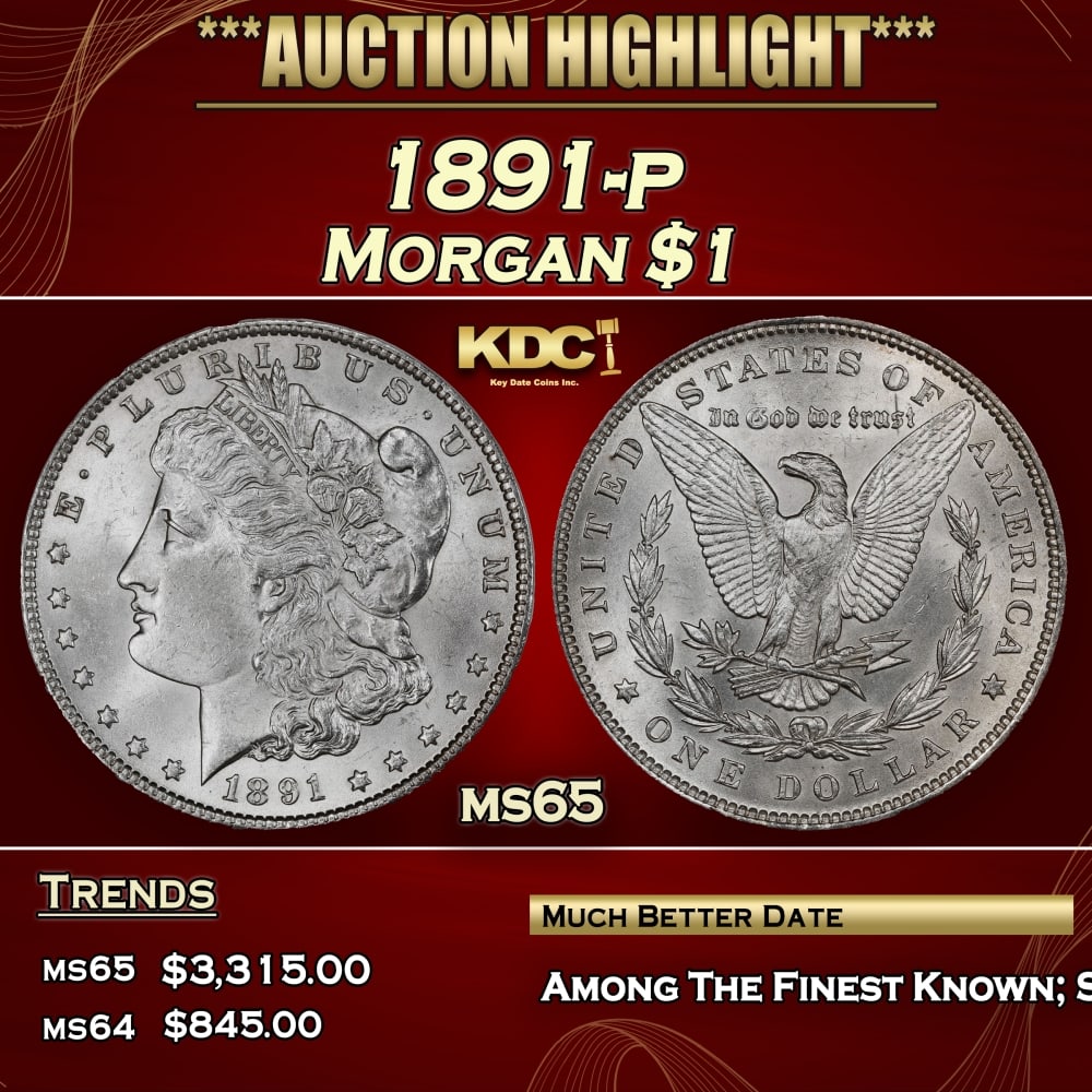 1891-p Morgan Dollar $1 Grades ms65 SEGS (1 of 3)