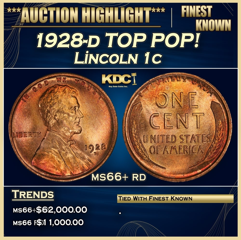 1928-d Lincoln Cent TOP POP! 1c ms66+ rd SEGS (1 of 3)