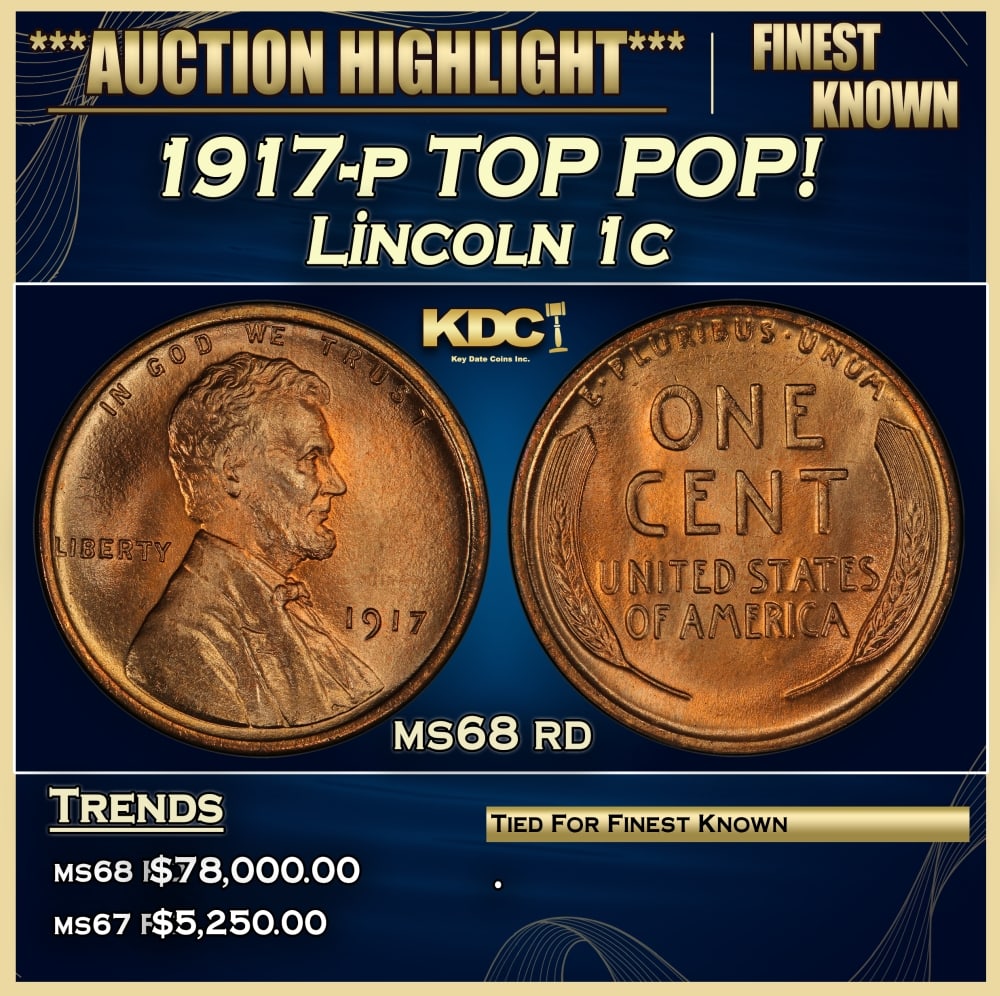 1917-p Lincoln Cent TOP POP! 1c ms68 rd SEGS (1 of 3)