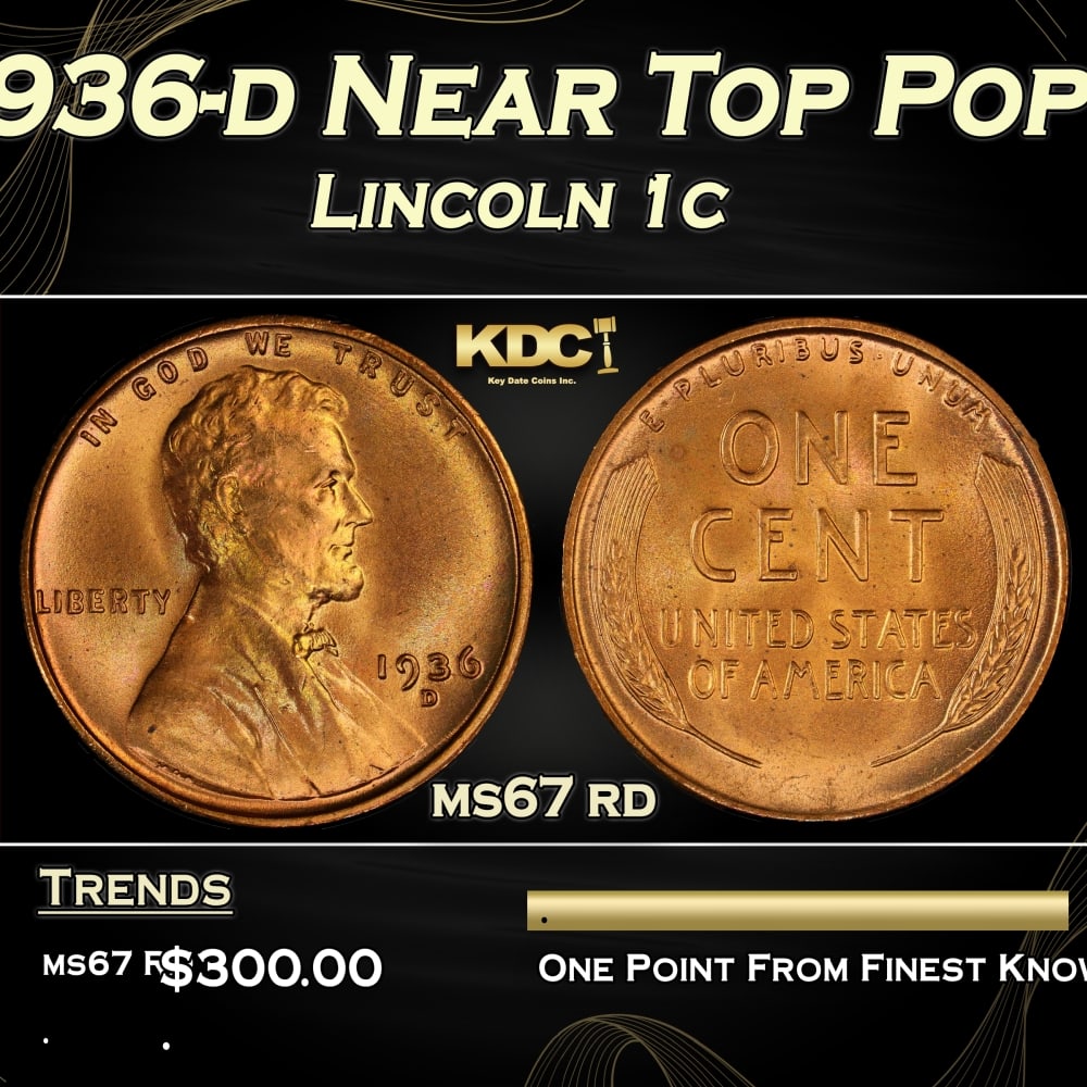1936-d Lincoln Cent Near Top Pop 1c ms67 rd SEGS (1 of 3)